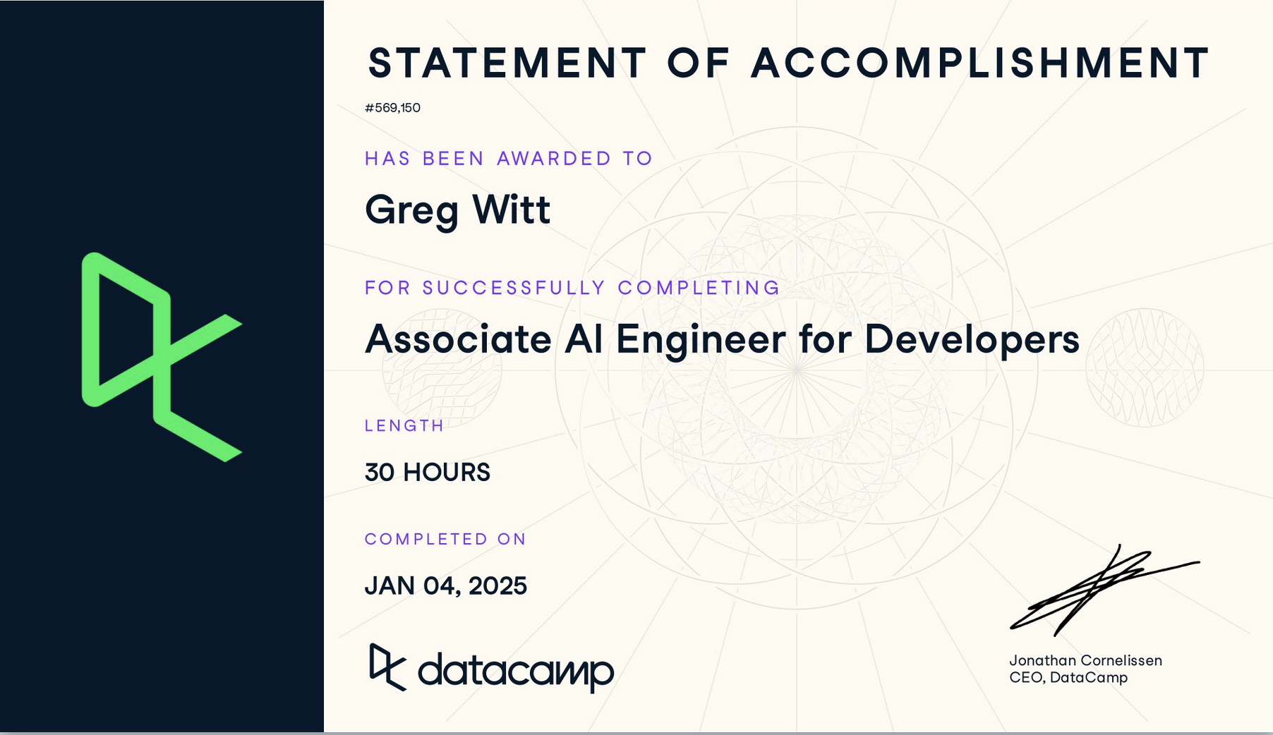 Datacamp's Associate AI Engineer for Developers